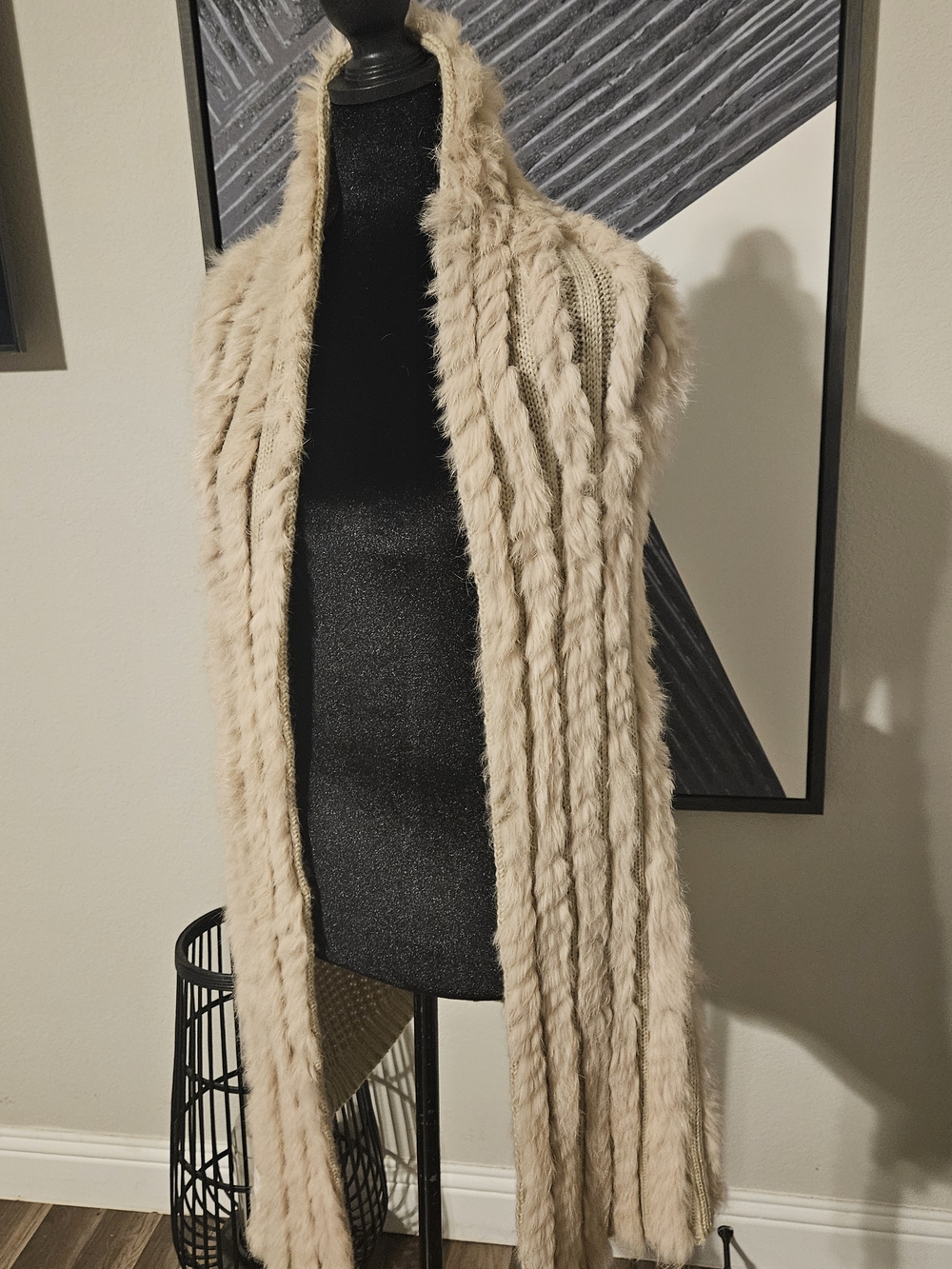 bagatelle Knit Open-Weave Sweater Vest in Beige